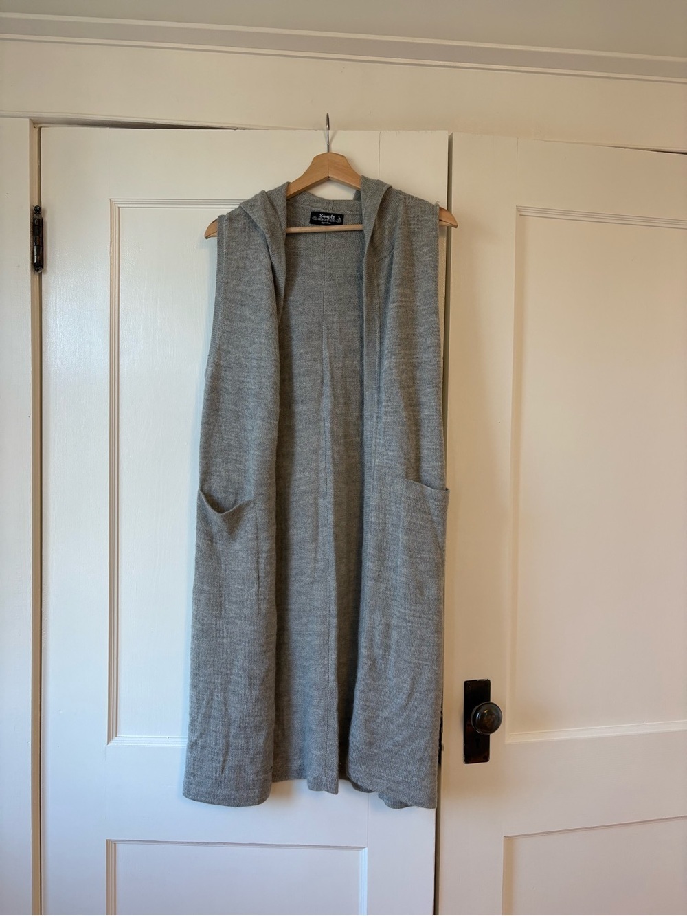 Baby Alpaca Sleeveless Hooded Long Cardigan Vest in Heather Gray